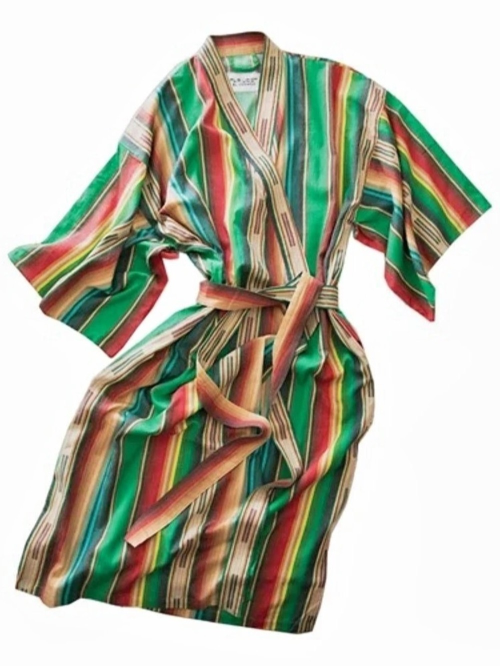 Far West El Cosmico Kimono Robe Striped Green & Multicolor